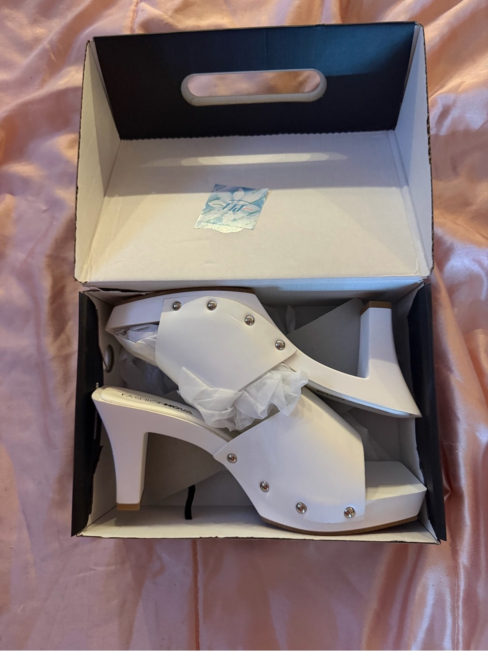 White Studded Mule Heels